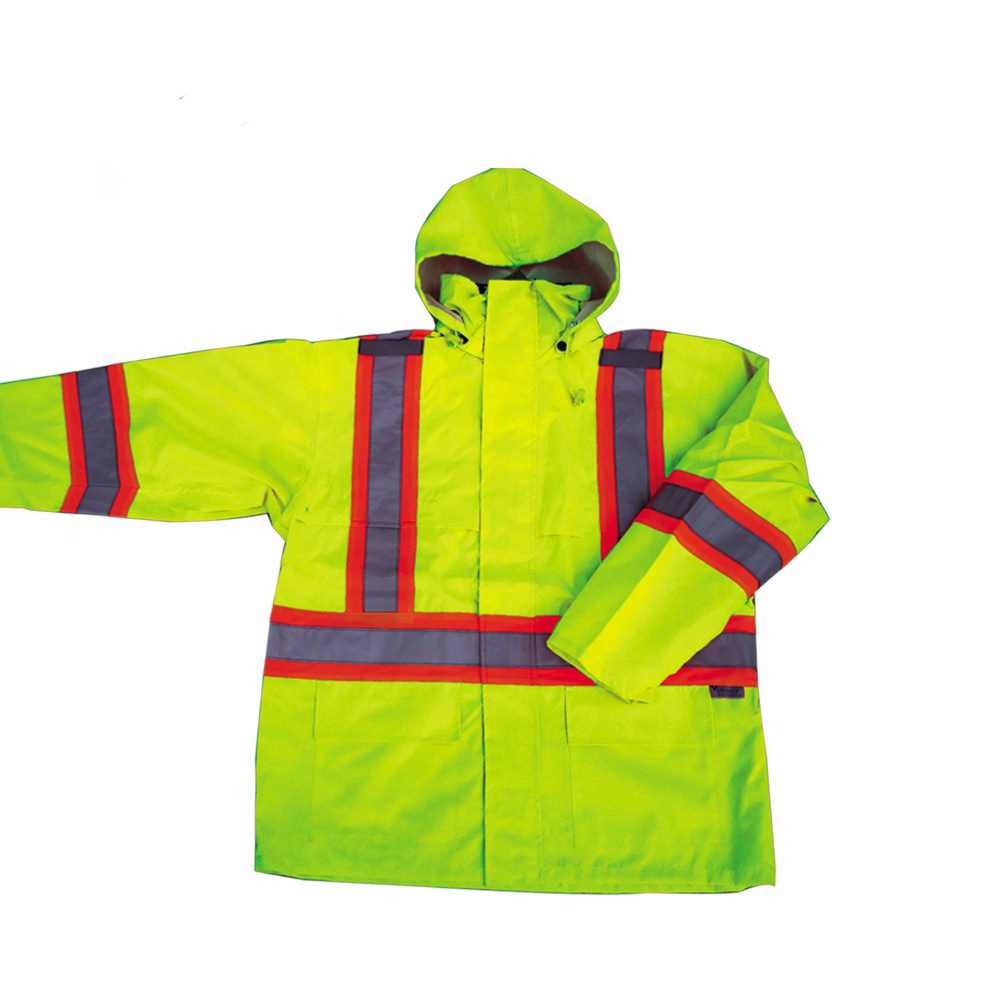 Rain jacket mens high visibility work wear waterproof windproof