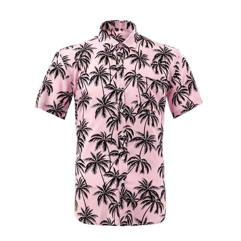 SHORT SLEEVE PINK COLOR NEW FASION DESIGN DIGITAL PRINT HAWAIIAN STYLE Viscose Shirt Mens