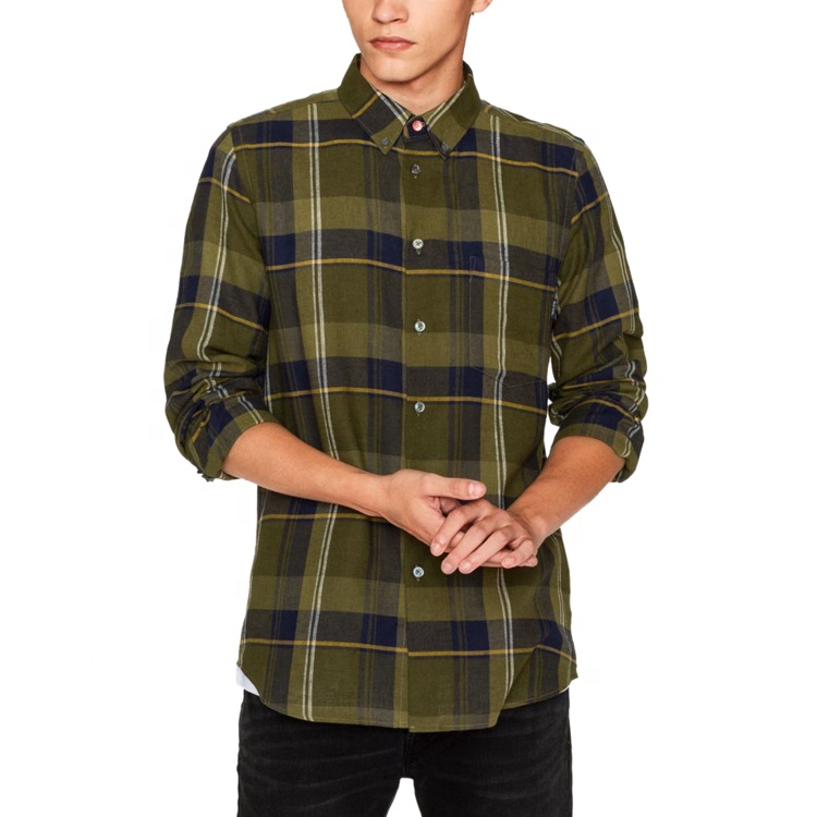 long sleeve casual plaid polyester man shirt 