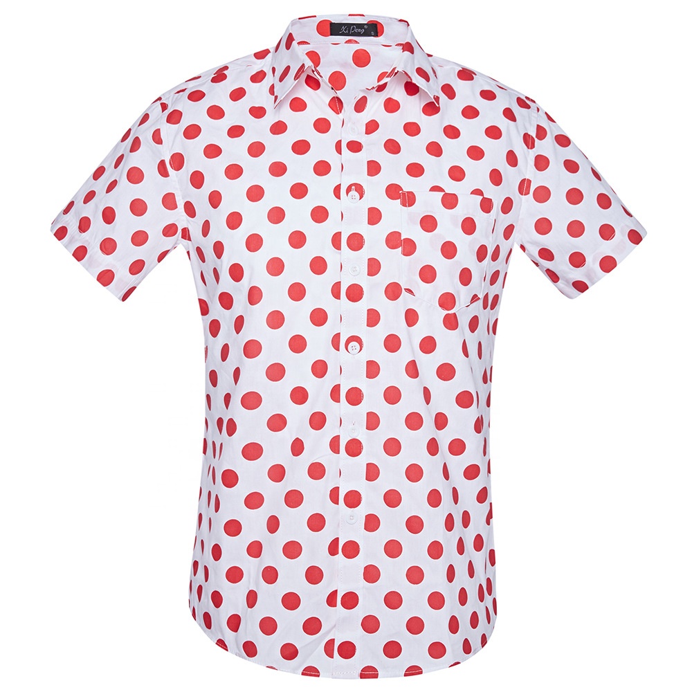 Wholesale summer polka dot custom printing men short sleeve hawaiian shirt