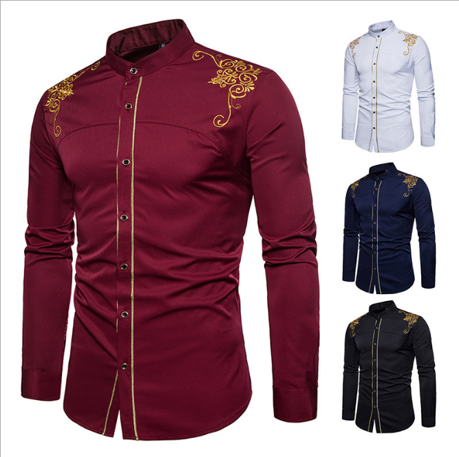 lx20618a western style fashion embroider men long sleeve clothes casual shirt