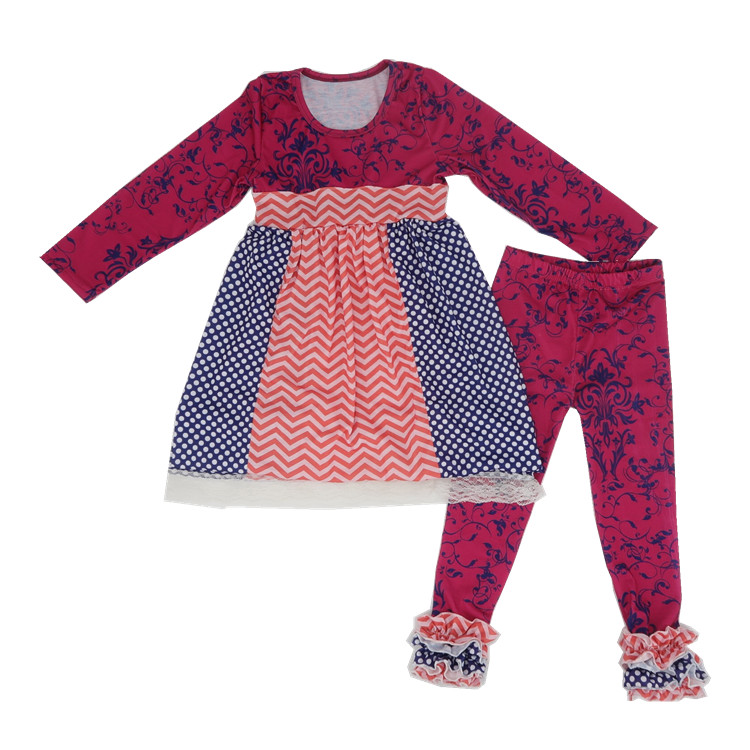 Wine Red Damask Haute Autumnbaby Long Sleeve Outfits, Wholesale Children'S Boutique Clothing,Turkey Wholesale Children Clothes 